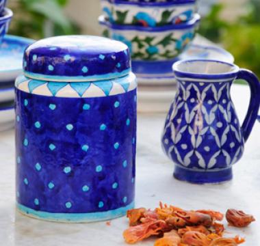 Blue Pottery Canisters and Jars