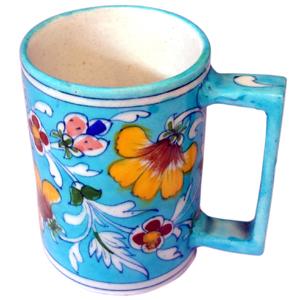 Yellow Flowers with White Leaves on Turquoise Base Beer Mug
