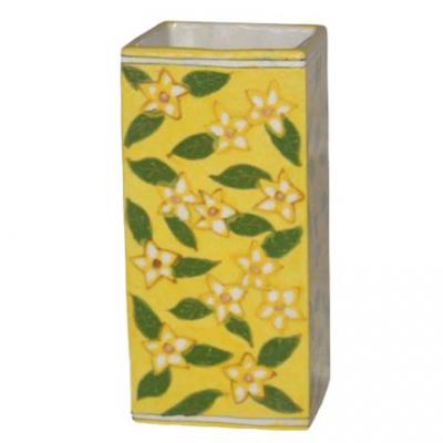 Green Leaf Pattern on Yellow Base Square Cylinder 8 inches