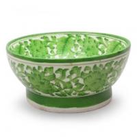 Jaipur Blue Pottery Handmade Bowl 10 inches - White Base with Green Leaves & Flowers