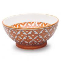 Jaipur Blue Pottery Bowl 10 inches - Brown Base with white 48 geometric design