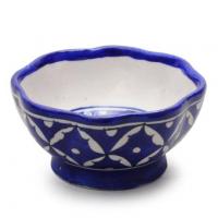 Jaipur Blue Pottery handmade Bowl 5 inches - Blue Base with white 48  geometric design