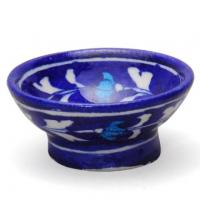 Jaipur Blue Pottery Handmade Bowl 3 inches - Bluw Base with white leaves & Turquoise flower