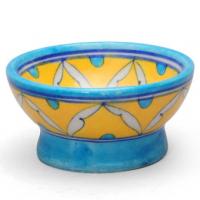 Jaipur Blue Pottery Handmade Bowls 3 inches -  geometric design with yellow base, turquoise dots