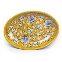 White Flowers and White Leaves on Yellow Base Oval Plate 8"