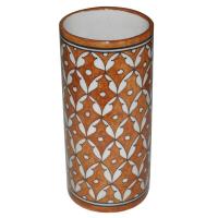 Geometric Brown and White Blue Pottery Cylinder 8 inches