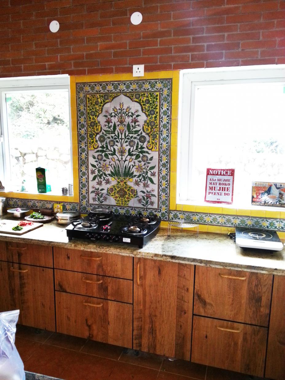 Blue Pottery themed Kitchen decorations and Staircase