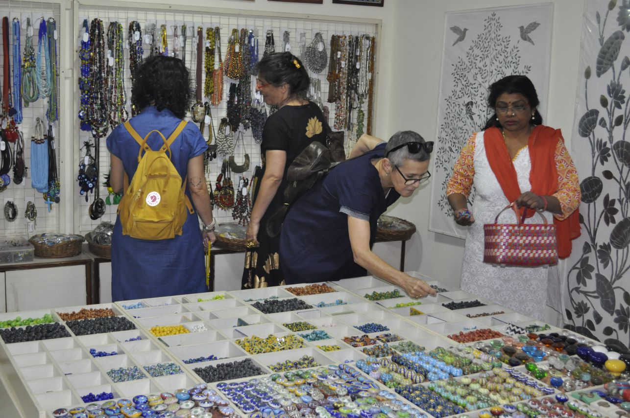 shopping for blue pottery beads