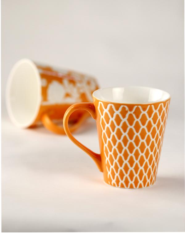 Microwave Safe coffee Mug Orange and White Blue pottery Jaipur
