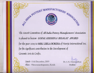 Certificate of All India Pottery Manufacturers' Association 2019