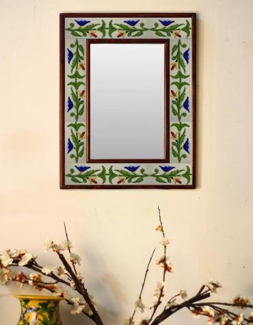 Neerja Blue Pottery Multicolor Embossed Tiled Mirror 12" x 16"