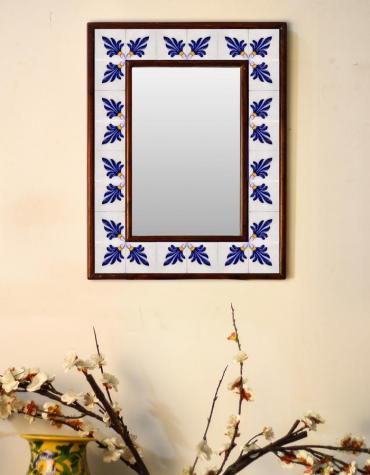 White and Blue Embossed Tile Mirror 12" x 16"