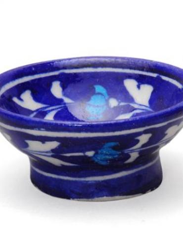 Jaipur Blue Pottery Handmade Bowl 3 inches - Bluw Base with white leaves & Turquoise flower