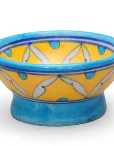 Jaipur Blue Pottery Handmade bowl 3" -  Yellow Turquoise combination