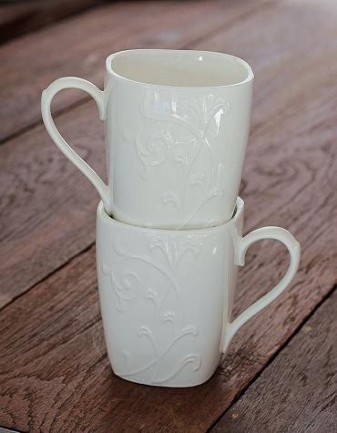 White Embossed Floral Design Ceramic Coffee Mug 