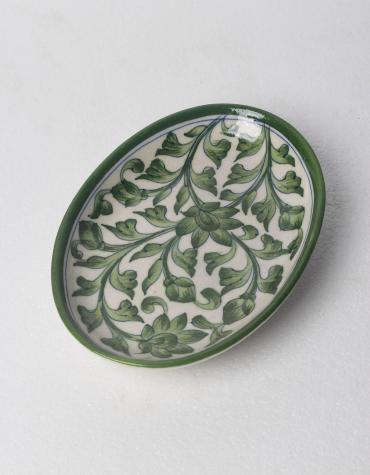 Lime green leaf on White Base oval plate