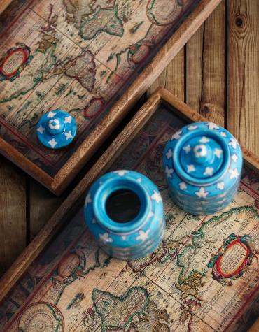 Neerja Exclusive Map Design Digitally Printed Wooden Trays set of 2