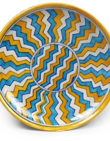 Yellow, Turquoise and White Zig-Zag Plate 6"