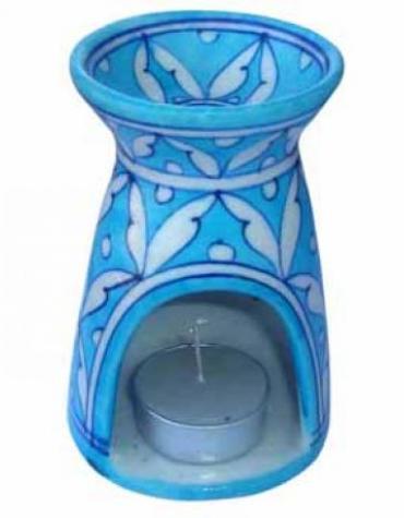 Jaipur Blue Pottery Handmade Aroma Oil Burner with T-lights - Turquoise, Blue and White Design