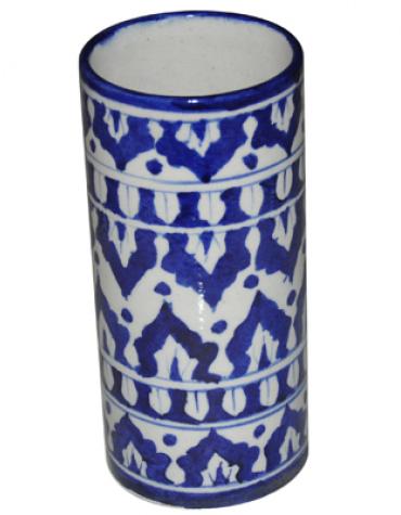 Geometric Blue and White Cylinder 8 inches