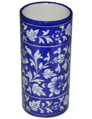 Blue and White Floral Leafy Pattern Cylinder 8 inches