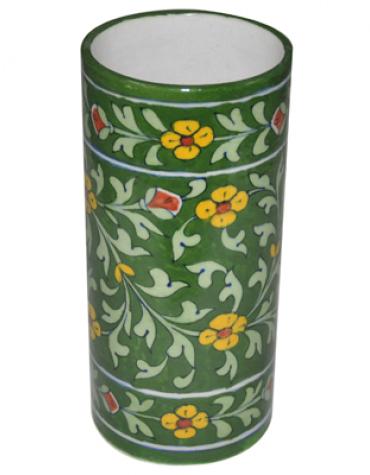 Green and Yellow Floral Leafy Pattern Cylinder 8 inches