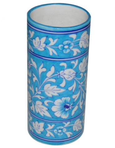 Turquoise and White Blue Pottery 8 inch Cylinder 