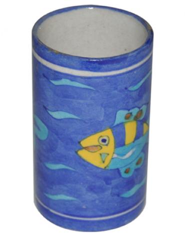 Neerja Fish Design Blue Pottery 4 inches Cylinder