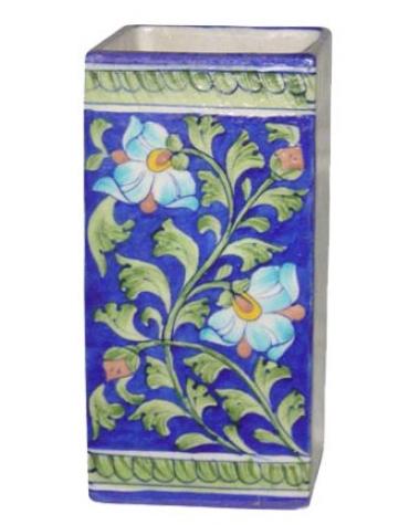 Neerja Square Shape Blue Pottery Cylinder 8 inches