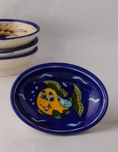 NEERJA BLUE POTTERY FISH DESIGN ON BLUE BASE SOAPDISH