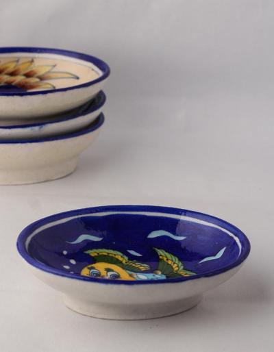 NEERJA BLUE POTTERY FISH DESIGN ON BLUE BASE SOAPDISH