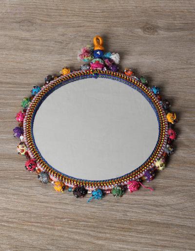KALBELIYA HANDMADE MIRROR 8 INCHES WITH COTTON BALL WORK