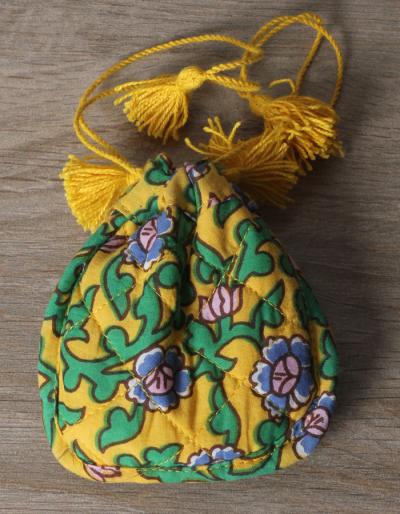 JAIPUR BLUE POTTERY PURSE MIRROR  YELLOW COLOUR WITH  COTTON CLOTH POUCH