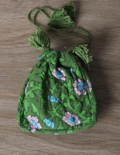 JAIPUR BLUE POTTERY PURSE MIRROR  GREEN  COLOR  WITH  COTTON CLOTH POUCH