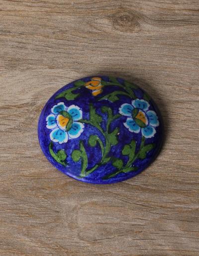 AIPUR BLUE POTTERY POUCH MIRROR BLUE WITH COTTON CLOTH POUCH