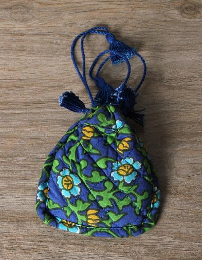 AIPUR BLUE POTTERY POUCH MIRROR BLUE WITH COTTON CLOTH POUCH