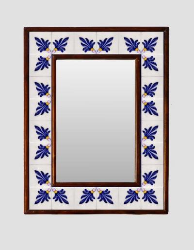 White and Blue Embossed Tile Mirror 12" x 16"