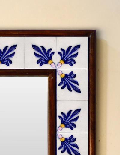 White and Blue Embossed Tile Mirror 12" x 16"