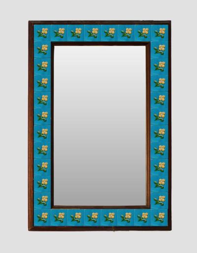 Yellow flower with turquoise base Embossed Tiled Mirror 16" x 24"