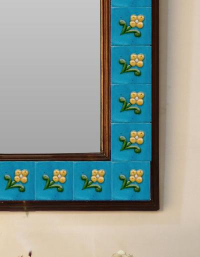 Yellow flower with turquoise base Embossed Tiled Mirror 16" x 24"