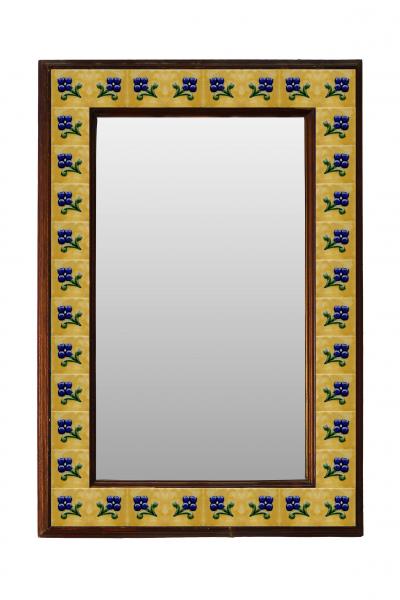 Blue flower with yellow base Embossed Tiled Mirror 16" x 24"
