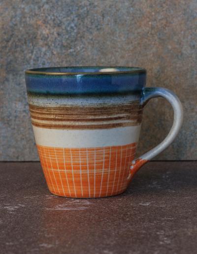 MULTICOLOR HANDPAINTED STONEWARE COFFEE MUG