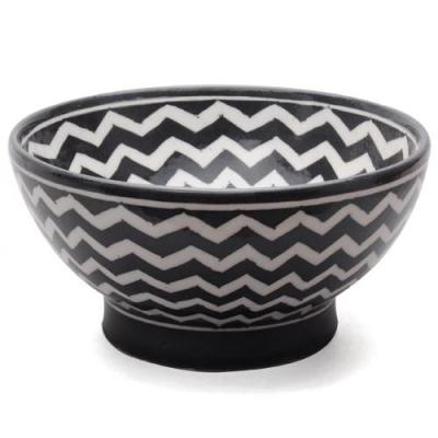 Jaipur Blue Pottery Handmade Bowl 8 inches - Black & White Zig Zag Design