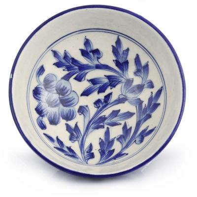 Jaipur Blue Pottery handmade Bowl 6 inches - White Base with Blue Flowers