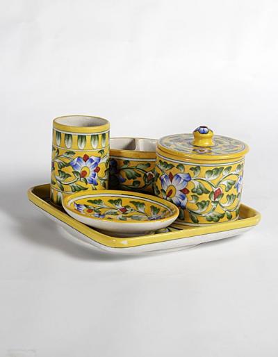 Floral Motif On Yellow Base Designed Bathroom Set (5 pieces)