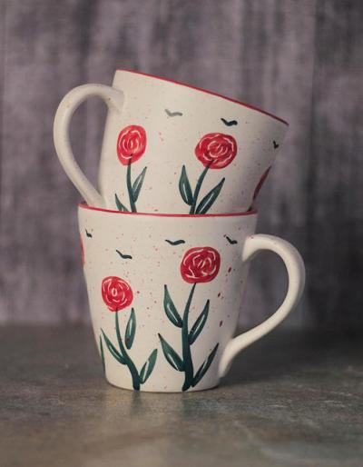 Handmade Floral Design Ceramic Coffee Mug