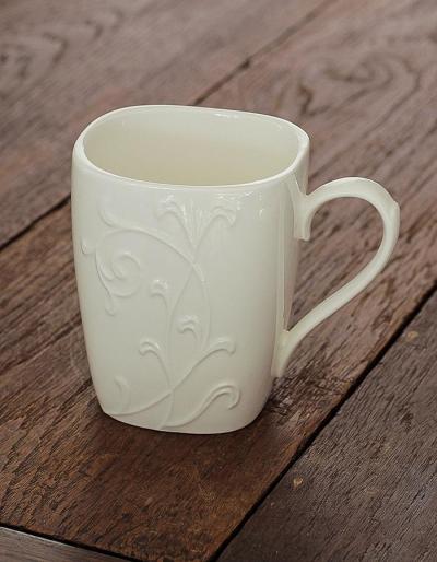 White Embossed Floral Design Ceramic Coffee Mug 