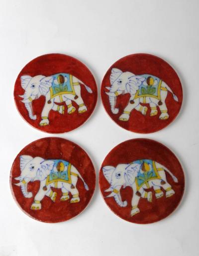 Elephant Design on Red Coasters