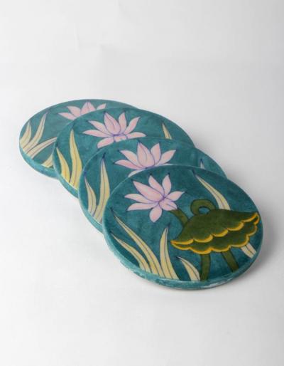 Lotus Flower Design on Sea Green Coasters