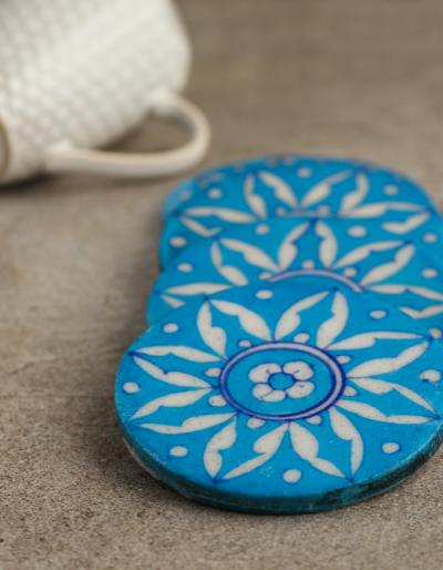 Neerja Blue Pottery geometrical design coaster